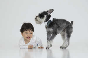 子供と犬の写真